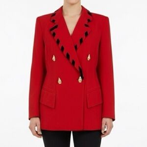 Vintage 80s Spiegel double breasted blazer jacket red & black/ gold buttons 6P